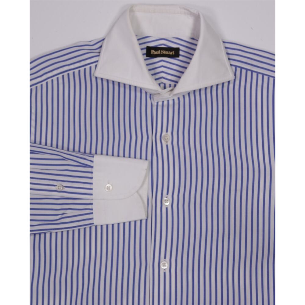Paul Stuart Custom Blue White Striped Slim Cutaway Collar Dress Shirt (38) 15-32